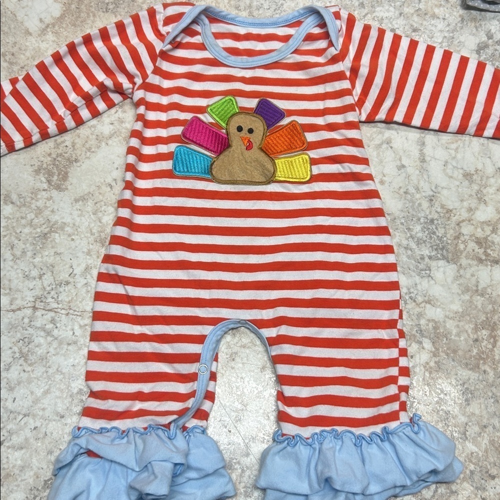 Striped Baby Romper with Turkey Design